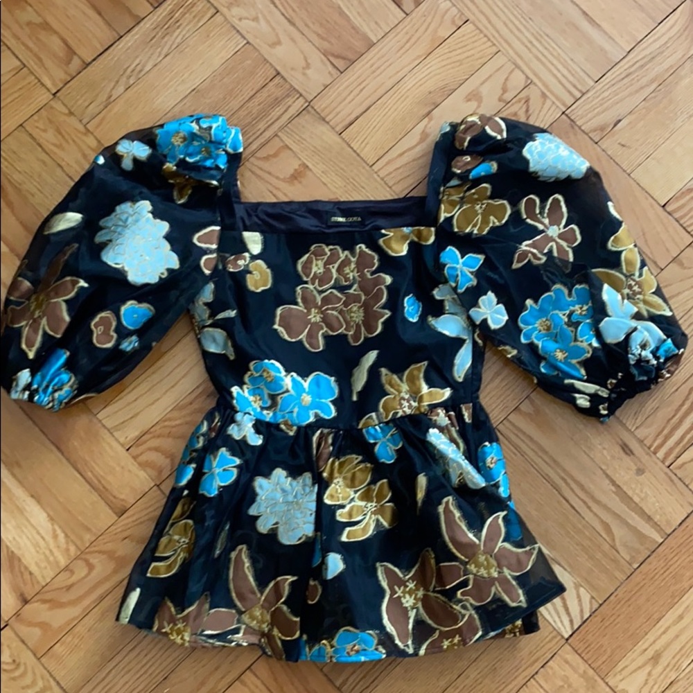 $400 Stine Goya Irene Metallic floral puff shoulder blouse top  xs 2 0 fall